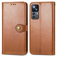 Leather Case Stands Flip Cover Holder S05D for Xiaomi Mi 12T Pro 5G Brown
