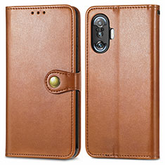 Leather Case Stands Flip Cover Holder S05D for Xiaomi Poco F3 GT 5G Brown