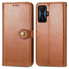 Leather Case Stands Flip Cover Holder S05D for Xiaomi Poco F4 GT 5G Brown