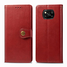 Leather Case Stands Flip Cover Holder S05D for Xiaomi Poco X3 NFC Red