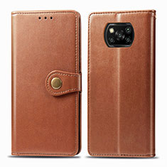 Leather Case Stands Flip Cover Holder S05D for Xiaomi Poco X3 Pro Brown