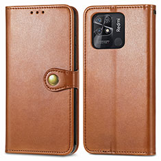 Leather Case Stands Flip Cover Holder S05D for Xiaomi Redmi 10C 4G Brown