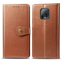 Leather Case Stands Flip Cover Holder S05D for Xiaomi Redmi 10X Pro 5G Brown