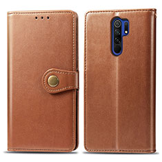 Leather Case Stands Flip Cover Holder S05D for Xiaomi Redmi 9 Brown
