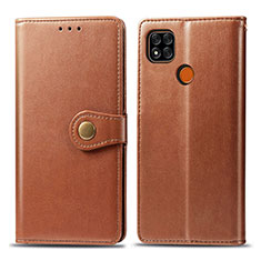 Leather Case Stands Flip Cover Holder S05D for Xiaomi Redmi 9 India Brown