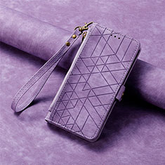 Leather Case Stands Flip Cover Holder S06D for Apple iPhone 15 Plus Purple