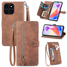 Leather Case Stands Flip Cover Holder S06D for Huawei Honor X6a Brown