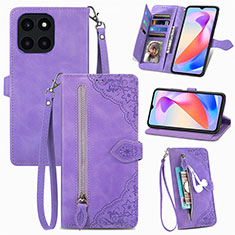 Leather Case Stands Flip Cover Holder S06D for Huawei Honor X6a Purple