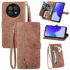 Leather Case Stands Flip Cover Holder S06D for Huawei Nova Y91 Brown