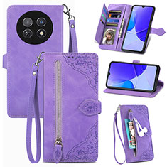 Leather Case Stands Flip Cover Holder S06D for Huawei Nova Y91 Purple