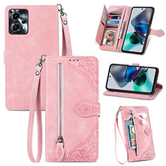 Leather Case Stands Flip Cover Holder S06D for Motorola Moto G13 Pink