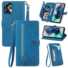 Leather Case Stands Flip Cover Holder S06D for Motorola Moto G23 Blue