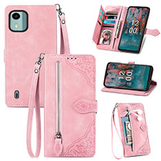 Leather Case Stands Flip Cover Holder S06D for Nokia C12 Pink