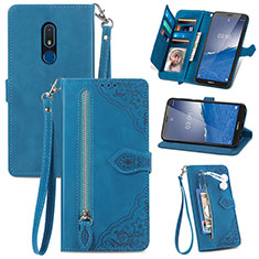 Leather Case Stands Flip Cover Holder S06D for Nokia C3 Blue