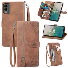 Leather Case Stands Flip Cover Holder S06D for Nokia C32 Brown