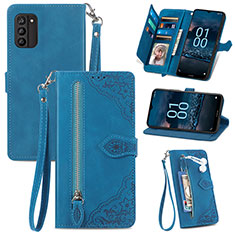 Leather Case Stands Flip Cover Holder S06D for Nokia G100 Blue