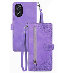 Leather Case Stands Flip Cover Holder S06D for Oppo A18 Purple