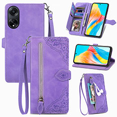 Leather Case Stands Flip Cover Holder S06D for Oppo A98 5G Purple
