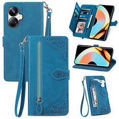 Leather Case Stands Flip Cover Holder S06D for Realme 10 Pro+ Plus 5G Blue
