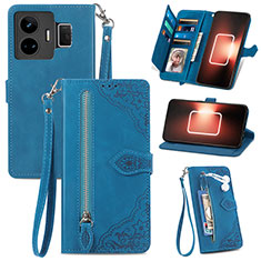 Leather Case Stands Flip Cover Holder S06D for Realme GT3 5G Blue