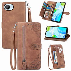 Leather Case Stands Flip Cover Holder S06D for Realme Narzo 50i Prime Brown