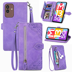 Leather Case Stands Flip Cover Holder S06D for Samsung Galaxy M13 5G Purple