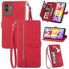 Leather Case Stands Flip Cover Holder S06D for Samsung Galaxy M13 5G Red
