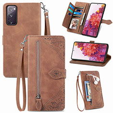 Leather Case Stands Flip Cover Holder S06D for Samsung Galaxy S20 FE (2022) 5G Brown