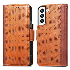 Leather Case Stands Flip Cover Holder S06D for Samsung Galaxy S21 FE 5G Brown