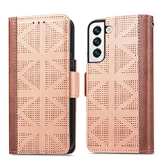 Leather Case Stands Flip Cover Holder S06D for Samsung Galaxy S21 FE 5G Light Brown