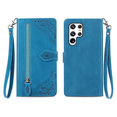 Leather Case Stands Flip Cover Holder S06D for Samsung Galaxy S21 Ultra 5G Blue