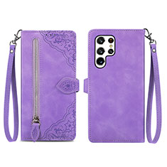 Leather Case Stands Flip Cover Holder S06D for Samsung Galaxy S21 Ultra 5G Purple