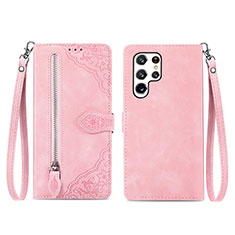 Leather Case Stands Flip Cover Holder S06D for Samsung Galaxy S21 Ultra 5G Rose Gold