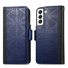 Leather Case Stands Flip Cover Holder S06D for Samsung Galaxy S22 Plus 5G Blue