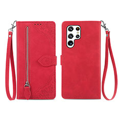 Leather Case Stands Flip Cover Holder S06D for Samsung Galaxy S22 Ultra 5G Red