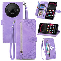 Leather Case Stands Flip Cover Holder S06D for Sharp Aquos R8 Pro Purple