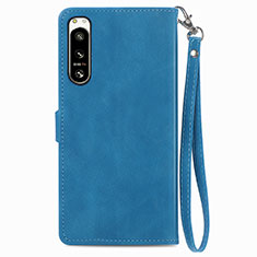 Leather Case Stands Flip Cover Holder S06D for Sony Xperia 5 IV Blue