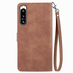 Leather Case Stands Flip Cover Holder S06D for Sony Xperia 5 IV Brown