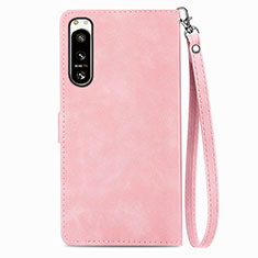 Leather Case Stands Flip Cover Holder S06D for Sony Xperia 5 IV Pink