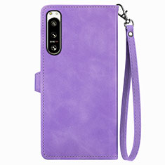 Leather Case Stands Flip Cover Holder S06D for Sony Xperia 5 IV Purple