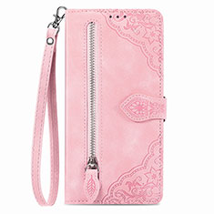 Leather Case Stands Flip Cover Holder S06D for Vivo Y35 4G Pink