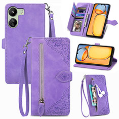 Leather Case Stands Flip Cover Holder S06D for Xiaomi Poco C65 Purple