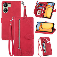Leather Case Stands Flip Cover Holder S06D for Xiaomi Poco C65 Red