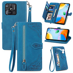 Leather Case Stands Flip Cover Holder S06D for Xiaomi Redmi 10C 4G Blue