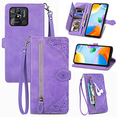 Leather Case Stands Flip Cover Holder S06D for Xiaomi Redmi 10C 4G Purple
