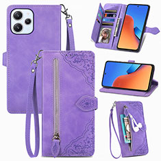 Leather Case Stands Flip Cover Holder S06D for Xiaomi Redmi 12 4G Purple