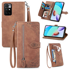 Leather Case Stands Flip Cover Holder S06D for Xiaomi Redmi Note 11S 5G Brown