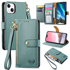 Leather Case Stands Flip Cover Holder S07D for Apple iPhone 13 Green
