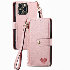 Leather Case Stands Flip Cover Holder S07D for Apple iPhone 13 Pro Pink