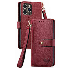 Leather Case Stands Flip Cover Holder S07D for Apple iPhone 13 Pro Red